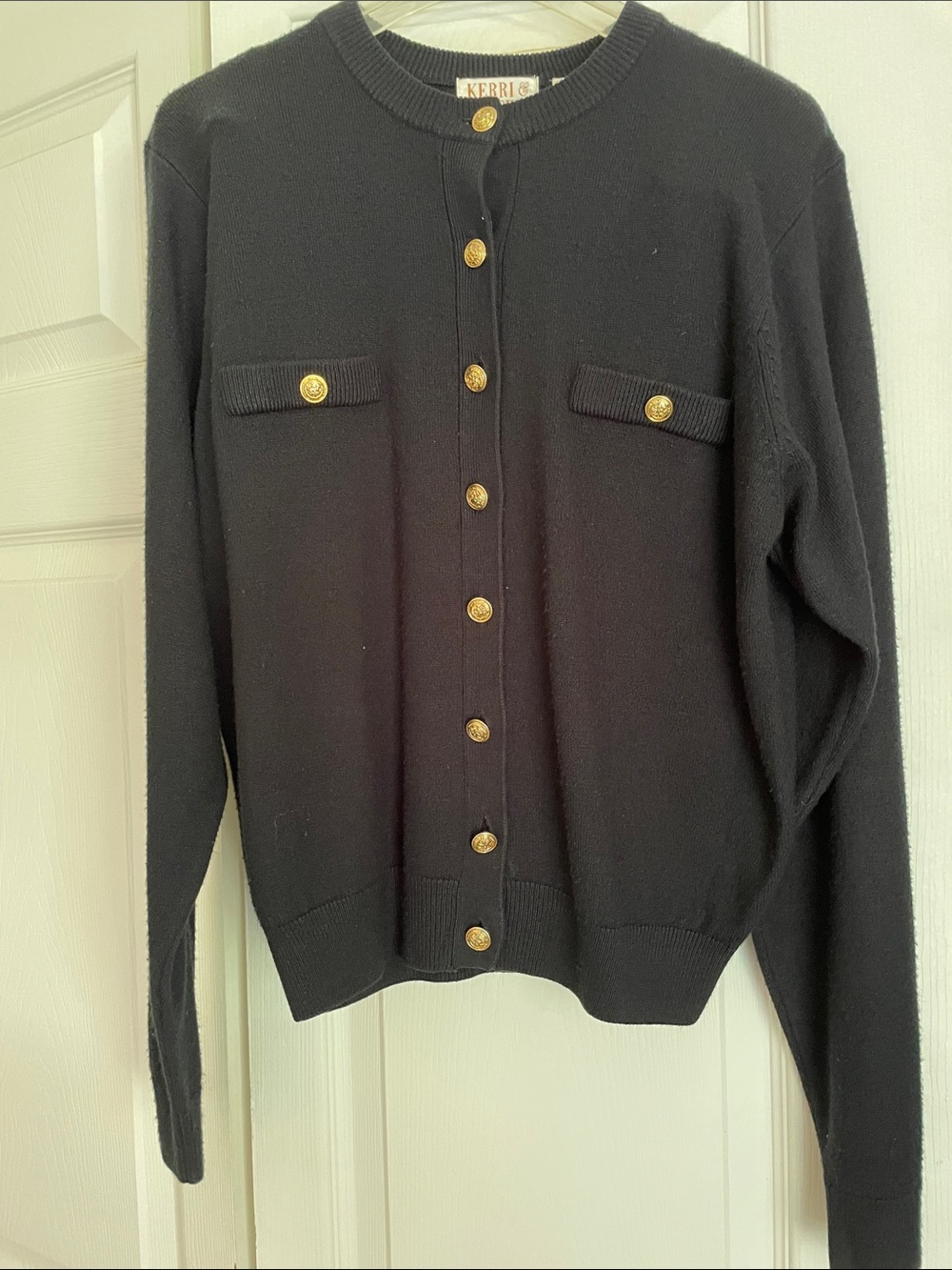 Black Knit Cardigan with Decorative Gold Buttons